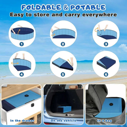 Foldable Dog Swimming Pool, 120"x20" Oversize Collapsable Hard Plastic Potable Bathing Tub for Pet Dog Kiddie Pool Indoor and Outdoor Leakproof PVC Play Pool for Large Dogs Pets Puppy Kids Blue