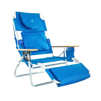 Ostrich Deluxe Padded 3 N 1 Outdoor Lounge Reclining Beach Chair, Blue (4 Pack)
