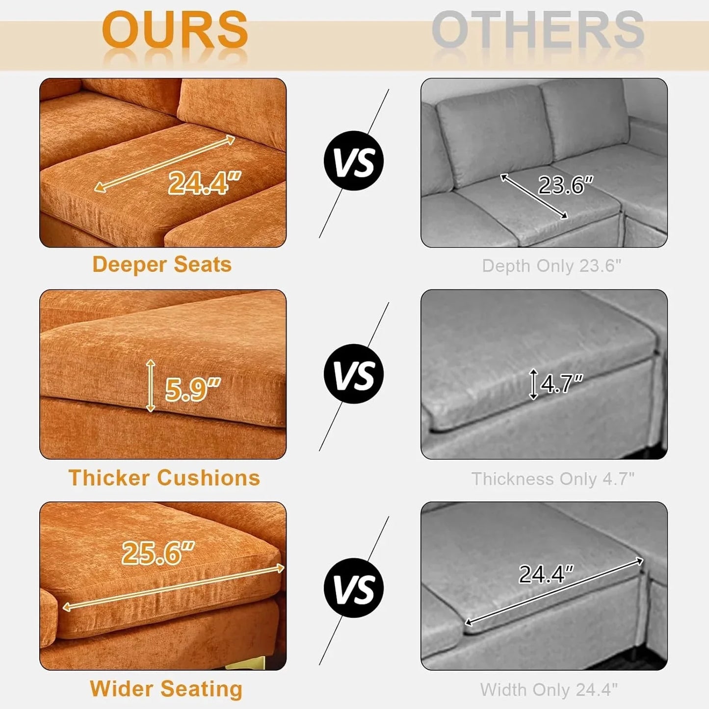 VINGLI 110" Sectional Couches for Living Room,U Shaped Couch with Double Chaise, 4-Seat Sofa Set with Chenille Fabric for Home Furniture,Beige