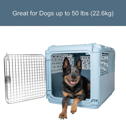 Designs Plastic Kennels Rolling Plastic Airline Approved Wire Door Travel Dog Crate, XXX-Large, Gray