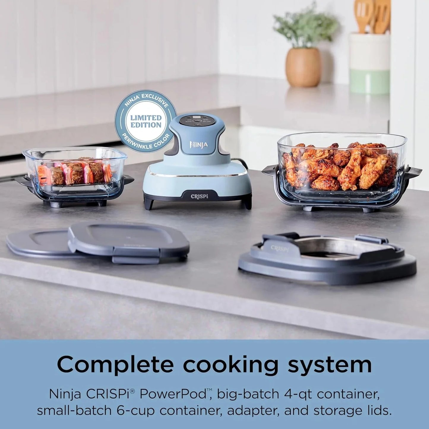 Ninja Crispi 4-in-1 Portable Glass Air Fryer Cooking System, 1500W, 4QT & 6-Cup TempWare Glass Containers with Storage Lids, Microwave, Freezer & Dishwasher Safe