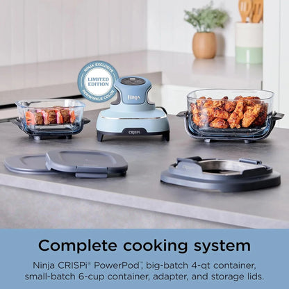 Ninja Crispi 4-in-1 Portable Glass Air Fryer Cooking System, 1500W, 4QT & 6-Cup TempWare Glass Containers with Storage Lids, Microwave, Freezer & Dishwasher Safe