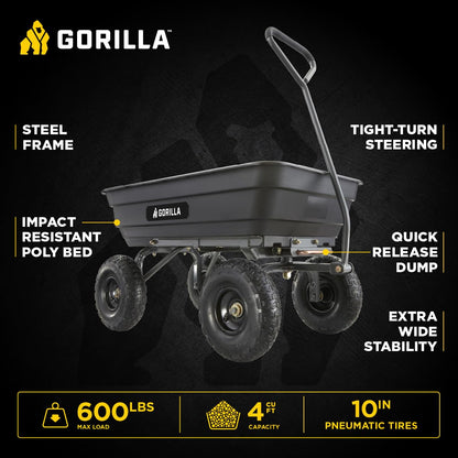 GORILLA CARTS Poly Garden Dump Cart - 600 lb Capacity Utility Wagon