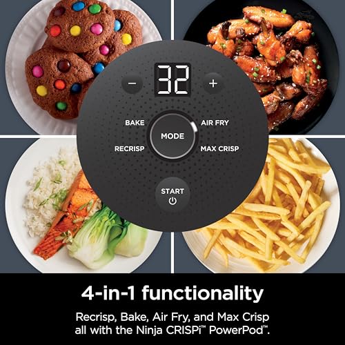 Ninja Crispi 4 in 1 Portable Glass Air Fryer Cooking System, 4QT & 6 Cup Glass Containers with Storage Lids, Easy Meals, Microwave, Freezer & Dishwasher Safe, Air Fry, Bake & More, Cyberspace, FN101GY : Home & Kitchen
