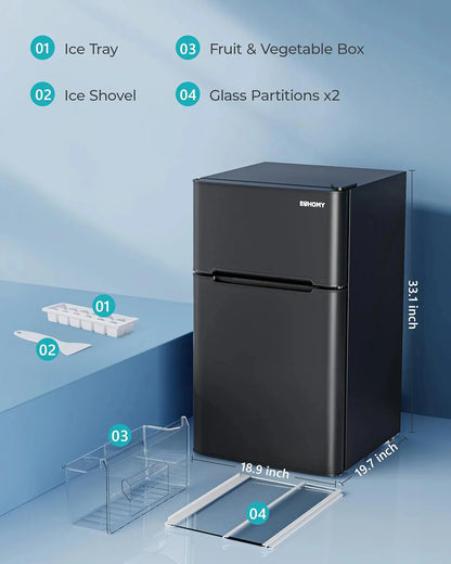 EUHOMY 3.2 Cu.Ft Mini Fridge with Freezer – 2-Door Compact Refrigerator for Bedroom, Dorm, Office or Apartment, Silver
