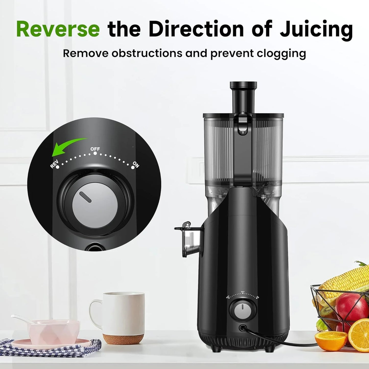 Cold Press Juicer, Slow Masticating Machines with 5.3" Extra Large Feed Chute Fit Whole Fruits & Vegetables Easy Clean Self Feeding Effortless for Batch Juicing, High Juice Yield, BPA Free 250W