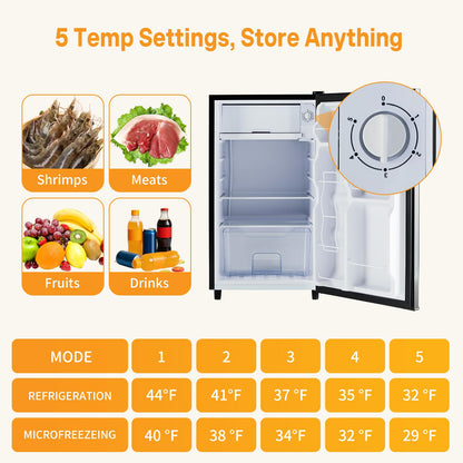 NEWBULIG Mini Fridge with Freezer 3.2 Cu.Ft - Compact Black Refrigerator