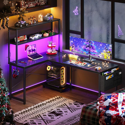 ODK 53" L-Shaped Gaming Desk with LED, Power Outlets