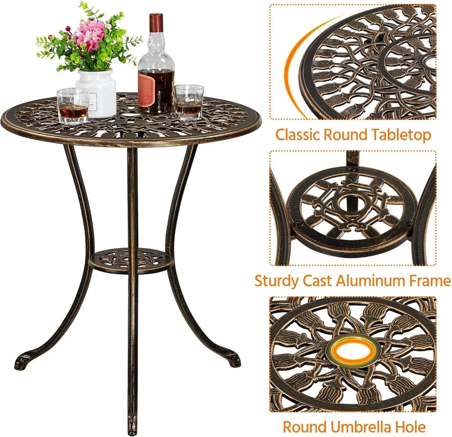 Patio Bistro Sets 3 Piece Cast Aluminum Bistro Table