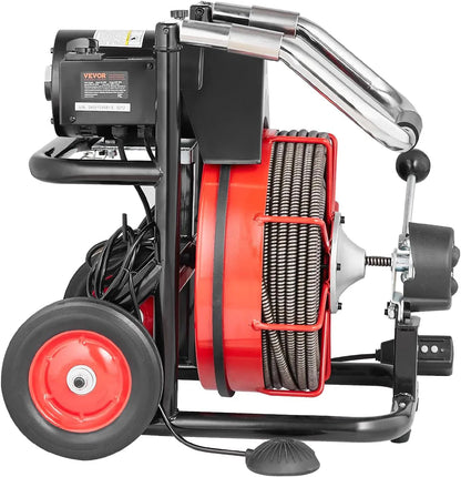 VEVOR Drain Cleaner Machine 100FT x 1/2 Inch, Auto Feed Sewer Snake Auger on Wheels, 550W Portable Drain Cleaning Machine with 8 Cutters & Air-activated Foot Switch for 2" to 4" Pipes