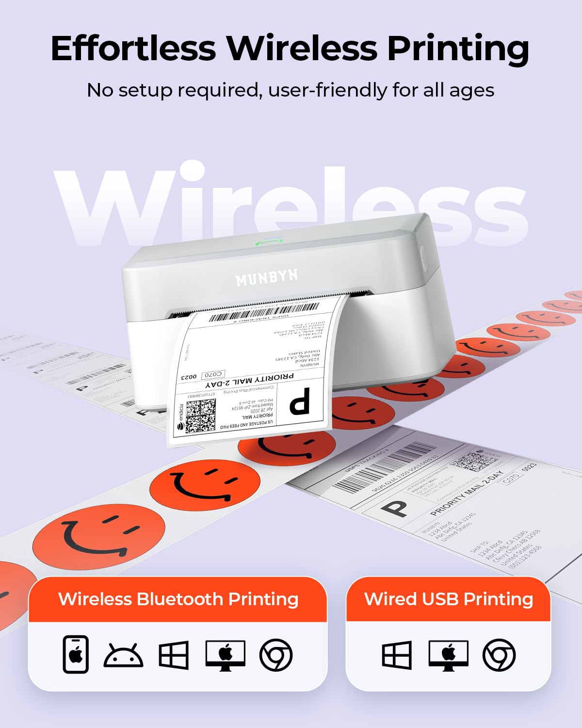 MUNBYN Bluetooth Thermal Label Printer RW403B - 4x6 Wireless