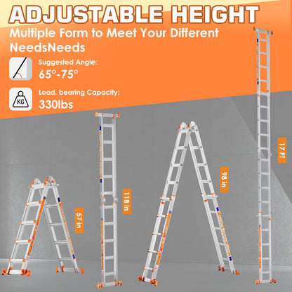 LEVELEVE Telescoping A Frame Ladder - 17FT Multi-Position 330lbs