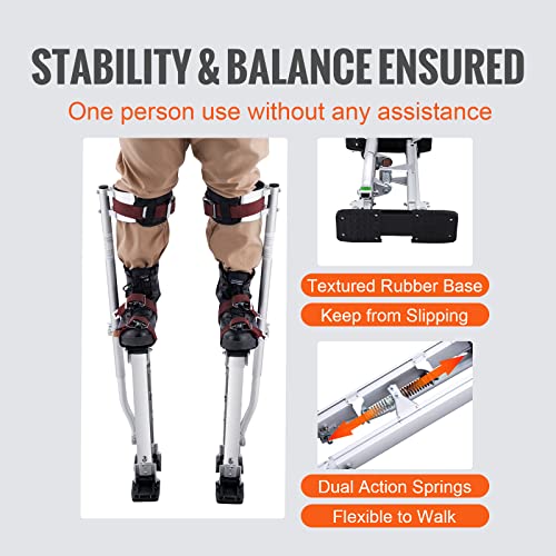 VEVOR Drywall Stilts, 18''-30'' Adjustable Aluminum Tool Stilts with Protective Knee Pads