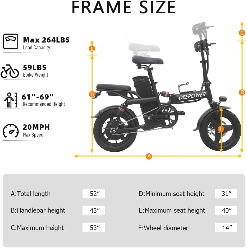 Folding Electric Bike for Adult 400W Brushless Motor Ebike with 48v30A 1440WH Removable Battery UP to 23Mph, 14" Fat Tire City Commuter Ebike,70Miles