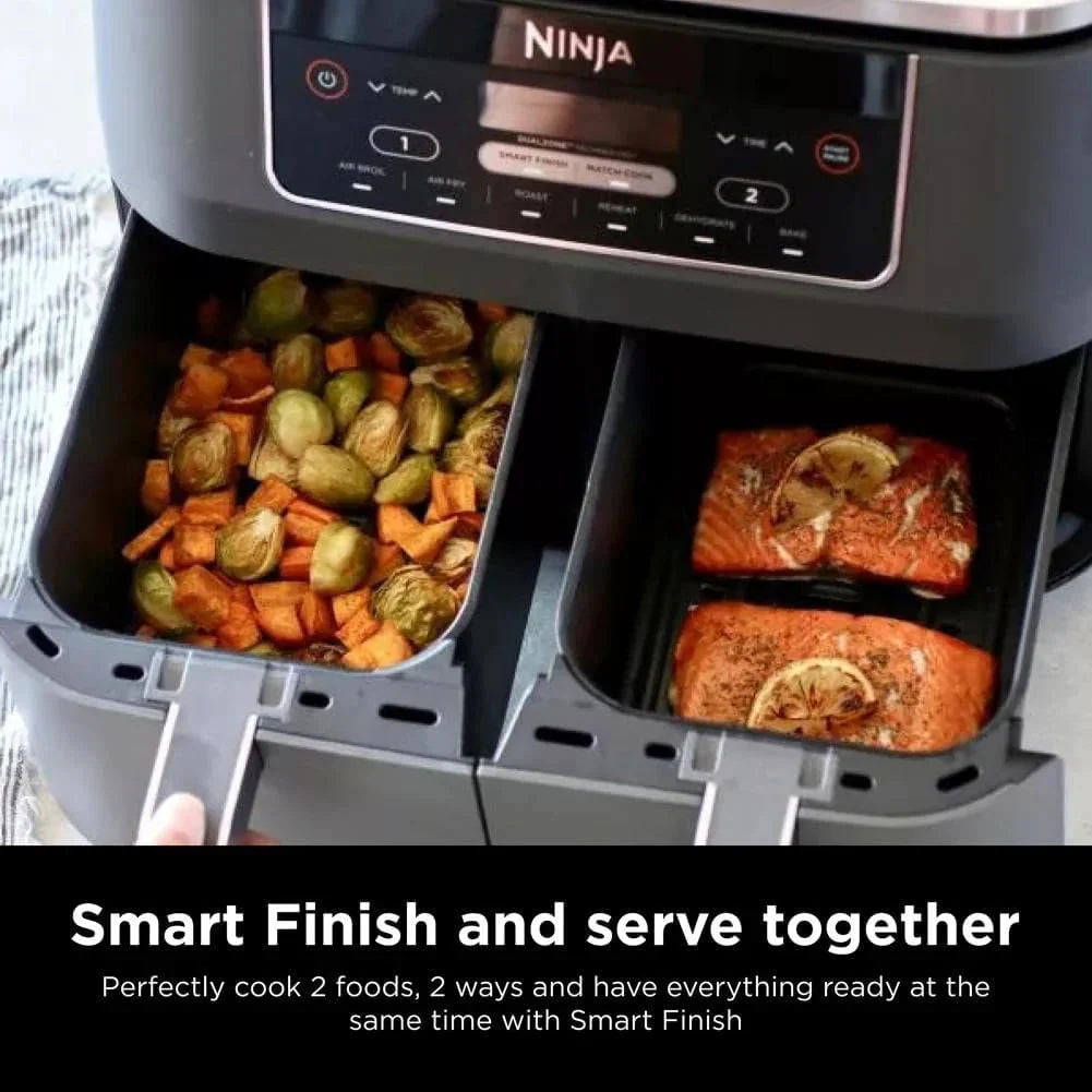Ninja Foodi 10QT 6-in-1 DualZone Smart XL Air Fryer, 2 Independent 5QT Baskets, Smart Cook Thermometer, Match Cook, Smart Finish, Air Fry, Roast, Bake, Dehydrate, Reheat, Grey, DZ550