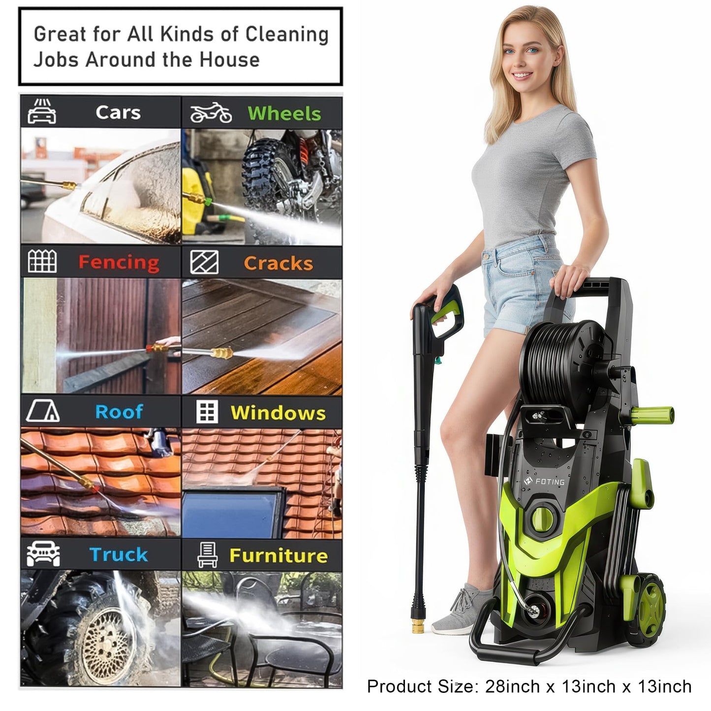 FOTING Upgraded 4500PSI Pressure Power Washer with Accessories