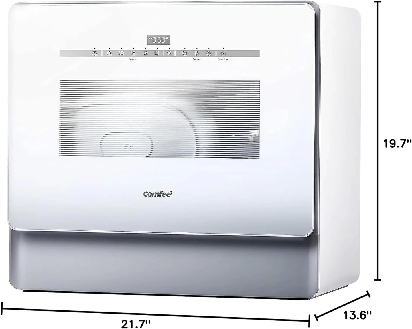 COMFEE' Portable Dishwasher Countertop with 5L Built-in Water Tank, No Hookup Needed, 6 Programs, 360° Dual Spray, 192℉ High-Temp& Air-Dry Function, Mini Dishwasher for RVs, White
