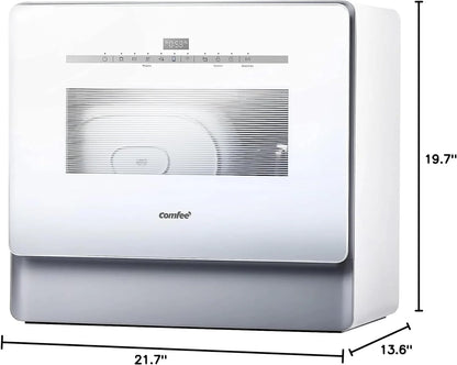 COMFEE' Portable Dishwasher Countertop with 5L Built-in Water Tank, No Hookup Needed, 6 Programs, 360° Dual Spray, 192℉ High-Temp& Air-Dry Function, Mini Dishwasher for RVs, White