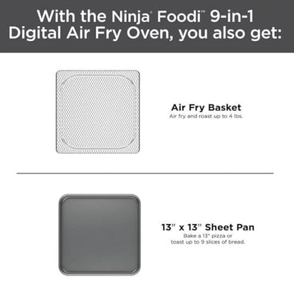 Ninja Foodi 9 in 1 Digital Air Fry Oven, Convection Oven, Toaster, Air Fryer with Flip Away Storage, Air Roast, Bake, Broil, Dehydrate, Reheat, Stainless Steel (102A) : Home & Kitchen
