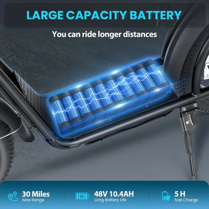 Caroma Peak 800W Foldable Adult Electric Scooter with 20-inch Wide Tires, 48V Battery, Basket, and Adjustable Seat