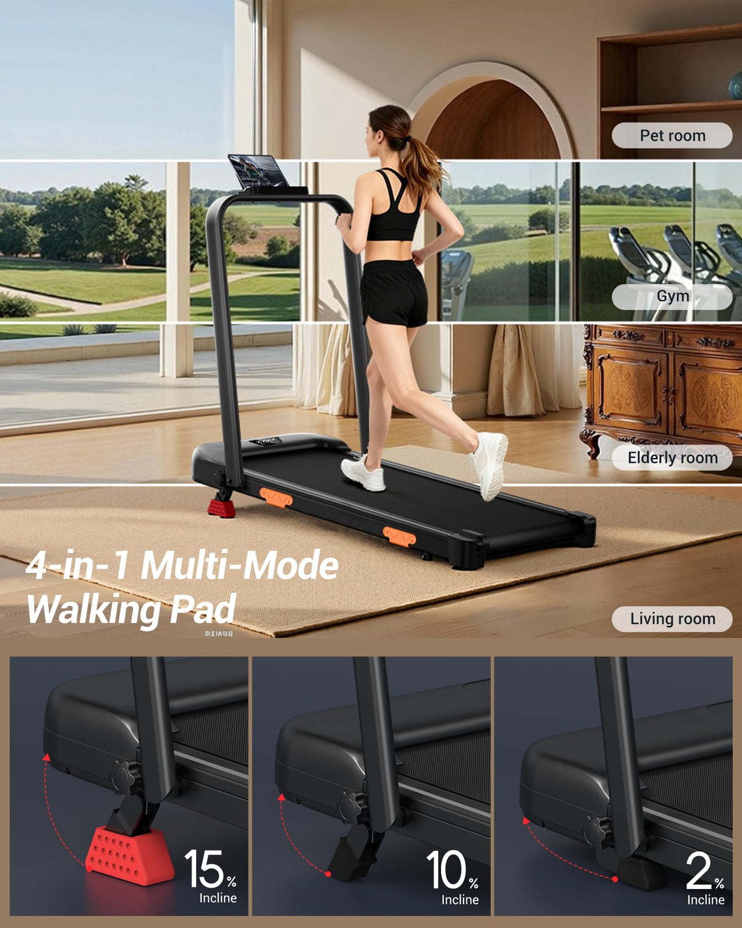 LONTEK 3-in-1 Foldable Treadmill for Home & Office Use