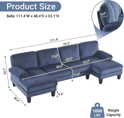 VINGLI 110" Sectional Couches for Living Room,U Shaped Couch with Double Chaise, 4-Seat Sofa Set with Chenille Fabric for Home Furniture,Beige