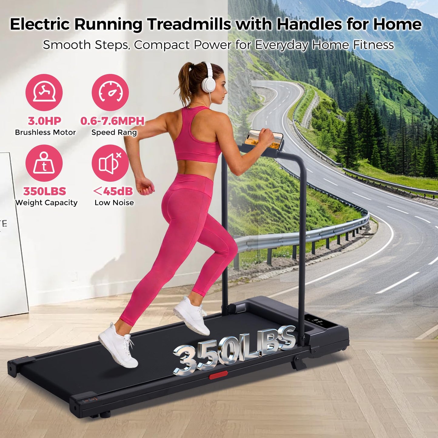 HEVGLRM Walking Pad Treadmill with Handle Bar and Incline
