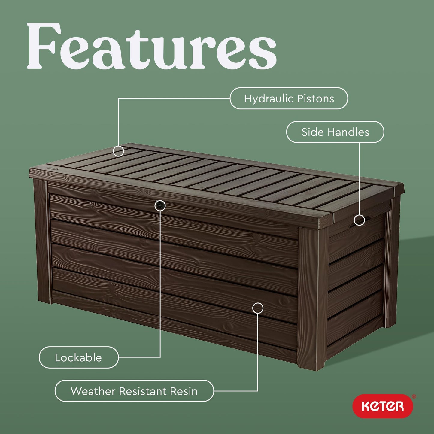 KETER Westwood 150 Gallon Deck Box and Bench Seat, Brown