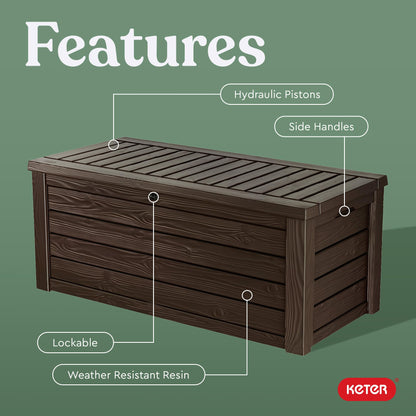 KETER Westwood 150 Gallon Deck Box and Bench Seat, Brown