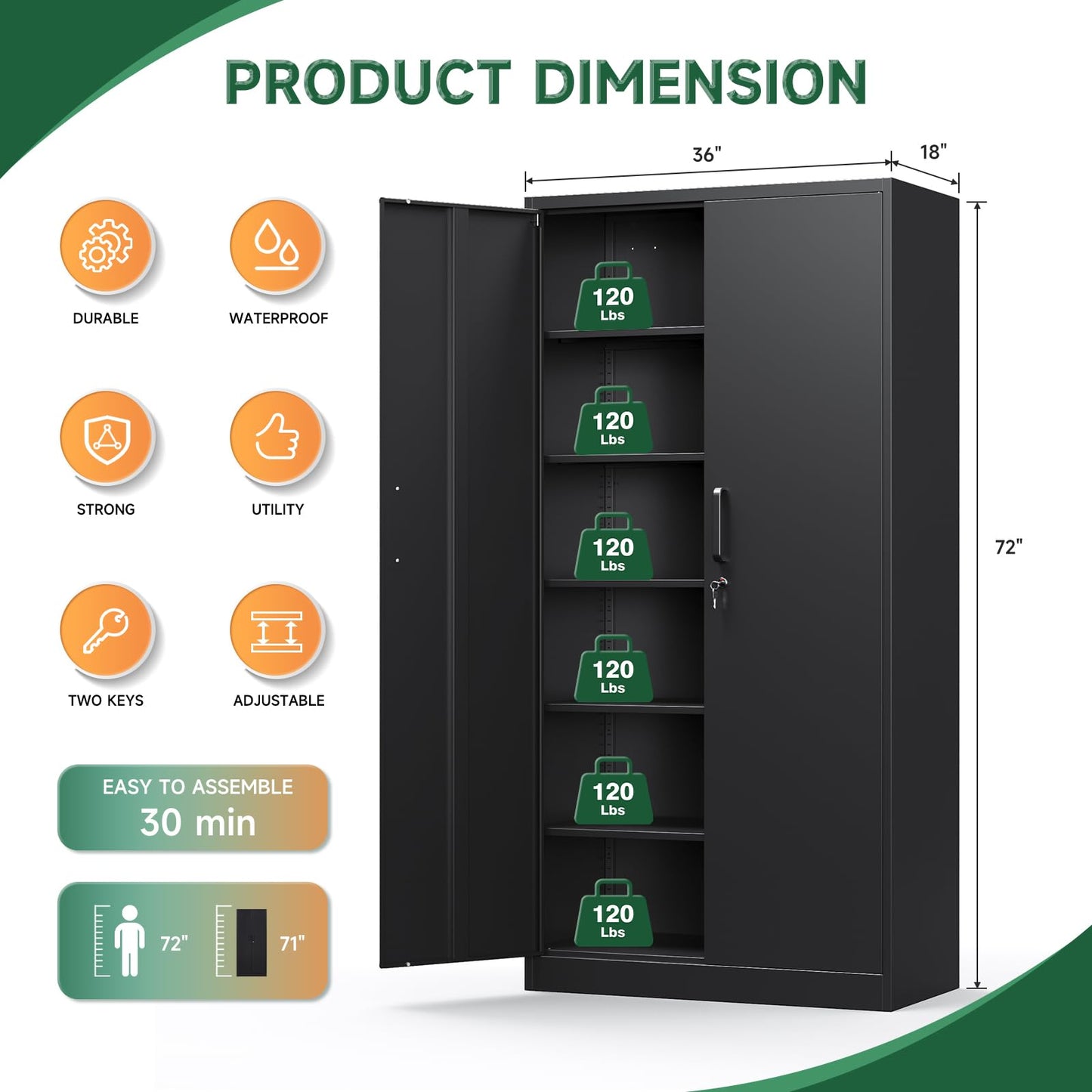 LETAYA Metal Garage Storage Cabinets with Lock - 72" Tool Organizer