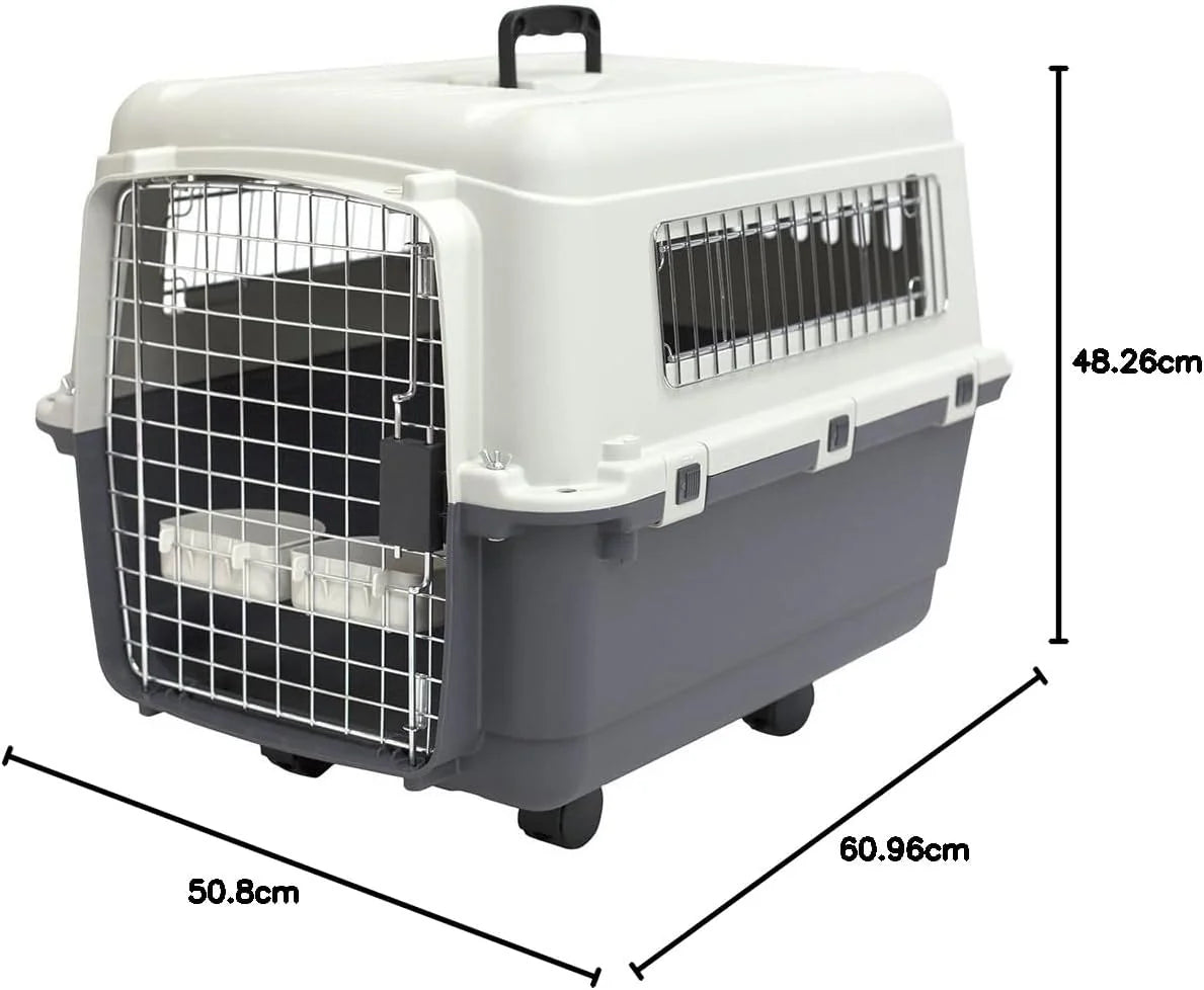 Designs Plastic Kennels Rolling Plastic Airline Approved Wire Door Travel Dog Crate, XXX-Large, Gray