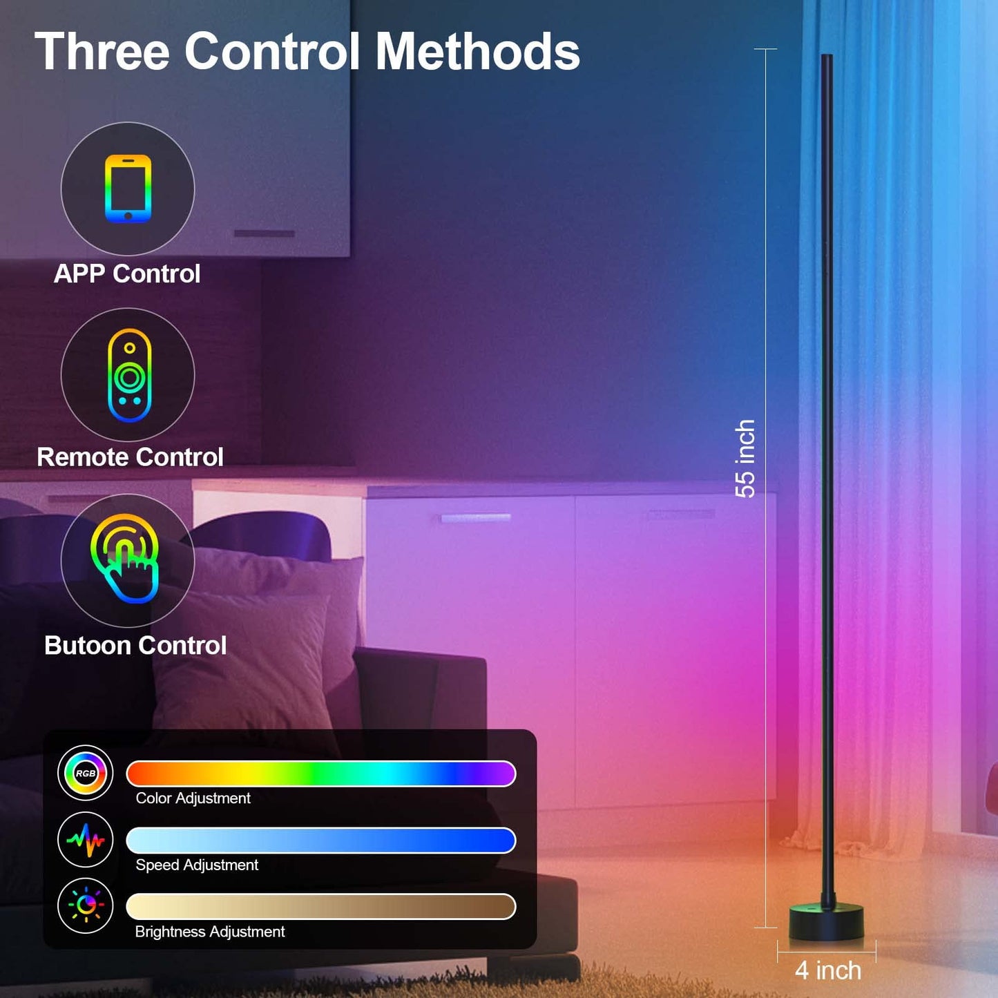 MIORTIOR LED Corner Floor Lamp – 2 Pack Smart RGB Lighting