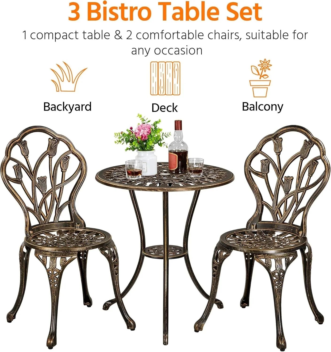 Patio Bistro Sets 3 Piece Cast Aluminum Bistro Table