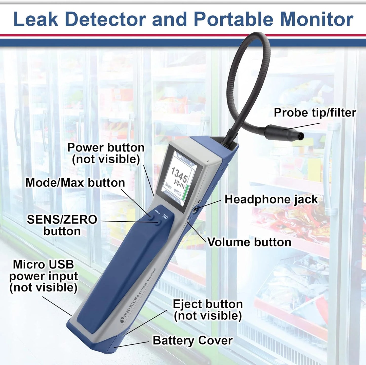 Refrigerant Leak Detector and Portable Monitor, Model: 724-202-G1,Off-White