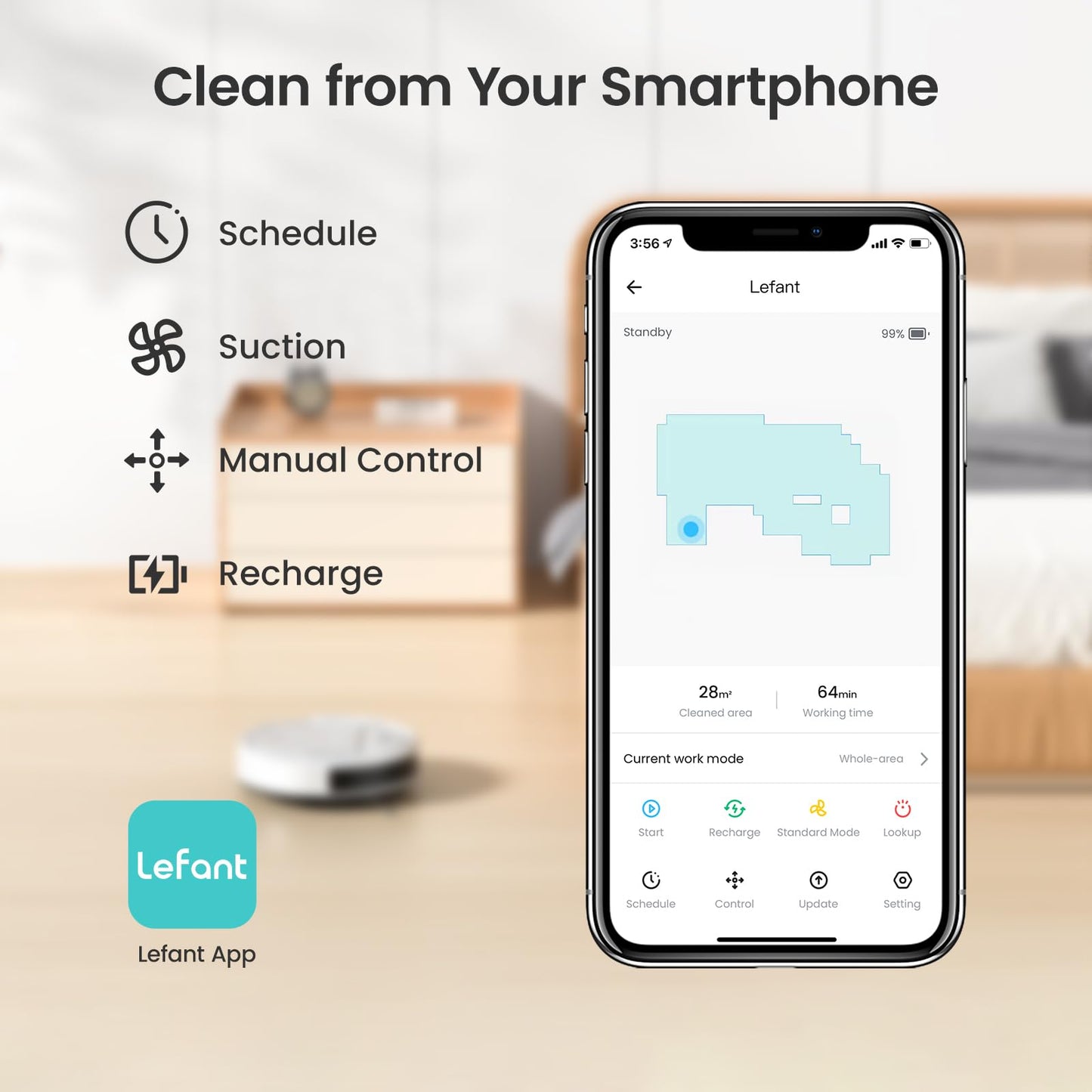 LEFANT Robot Vacuum Cleaner with Strong Suction & Wi-Fi Control