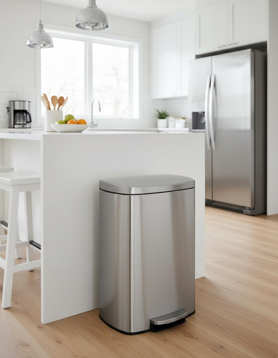 GARVEE Step-on Stainless Steel Trash Can - 13 Gal Capacity