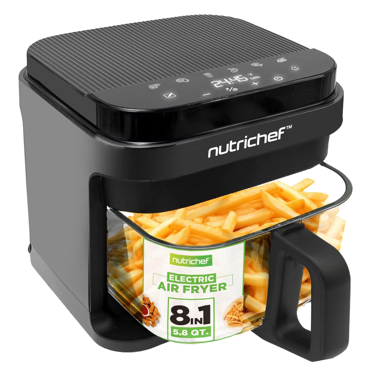 NUTRICHEF 5.8 Quart Air Fryer | 8-in-1 Presets | Grey