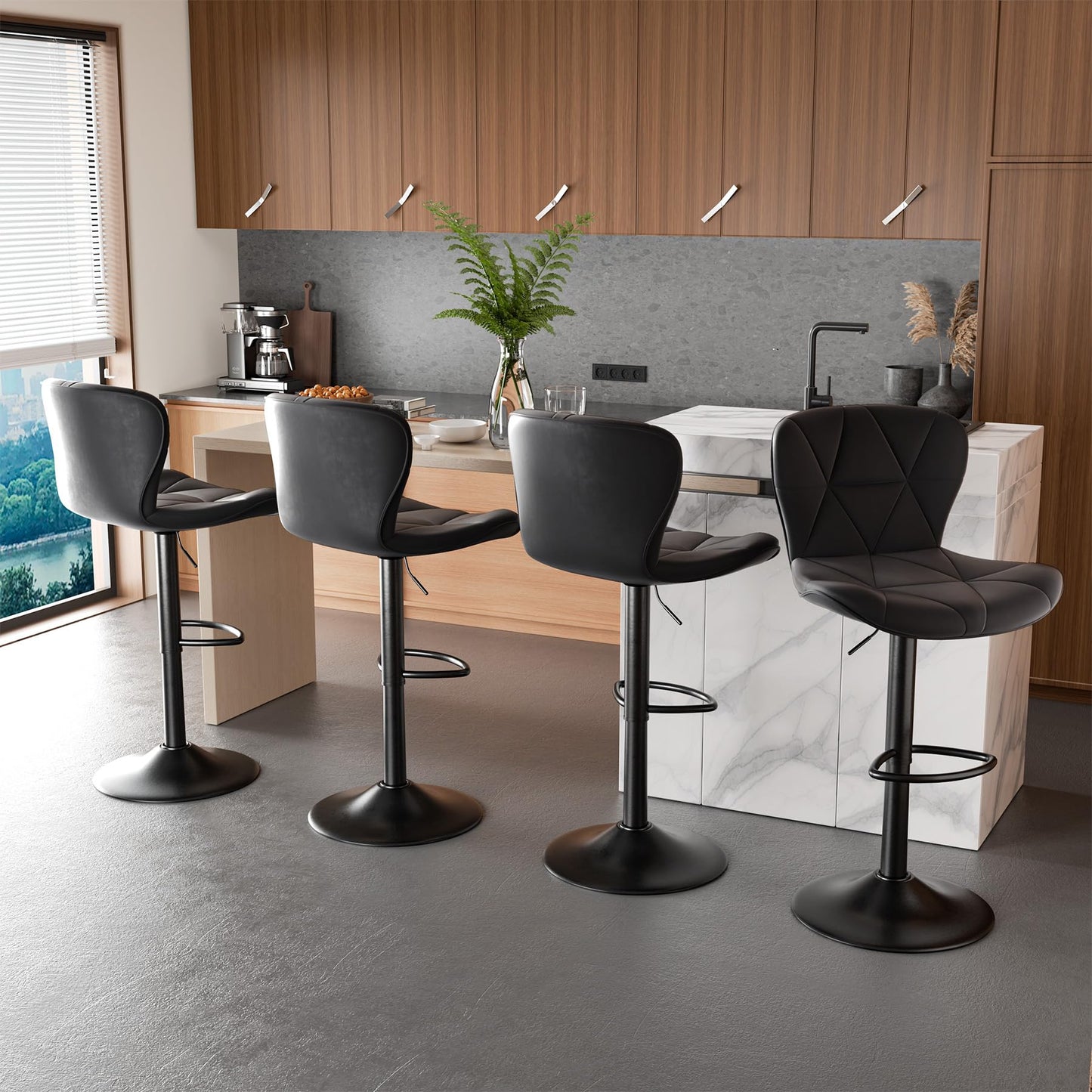 NALUPATIO Modern Bar Stools Set of 2 - Adjustable Faux Leather