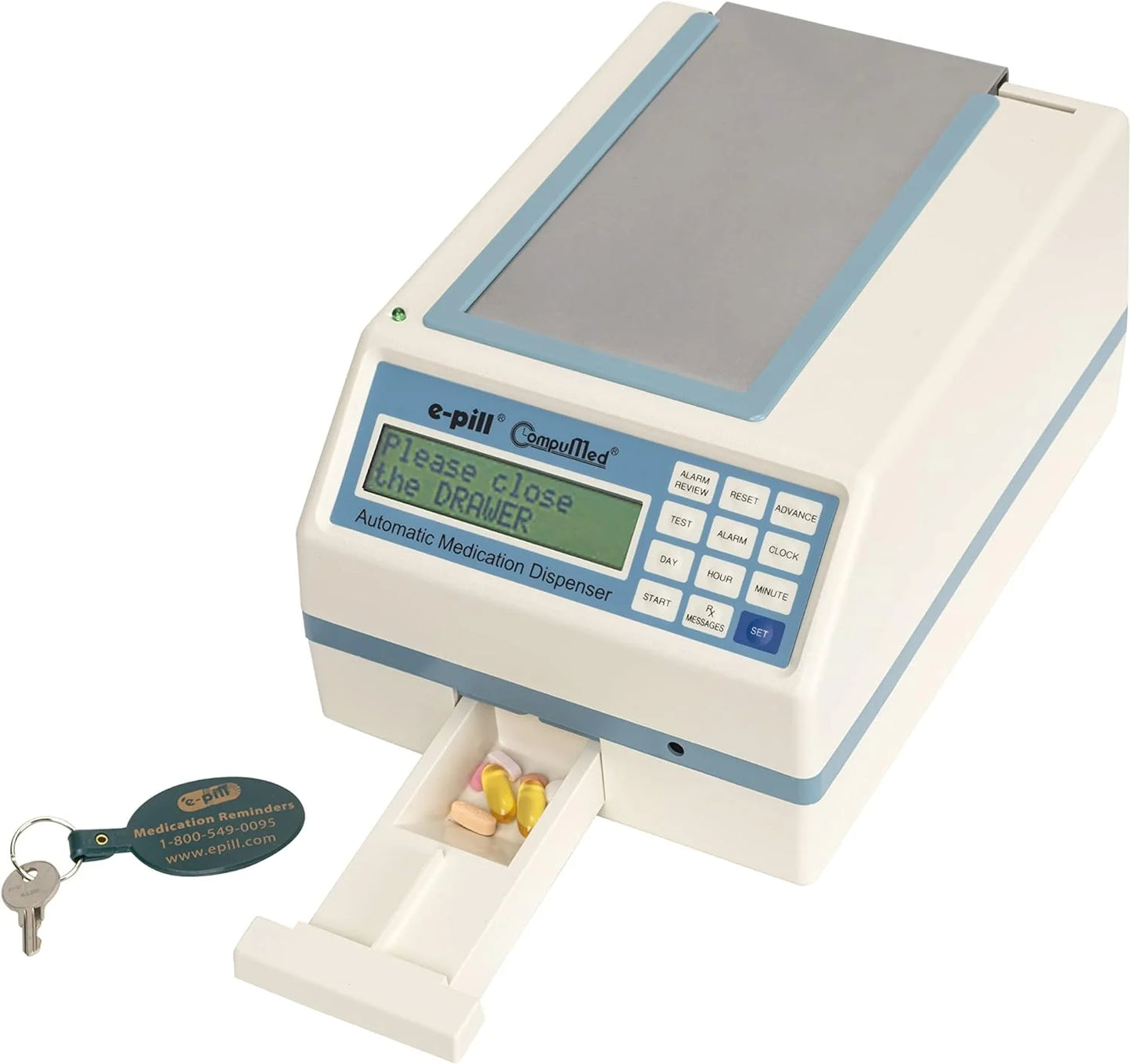 Tamper-proof automatic pill dispenser - metal safety lid with padlock
