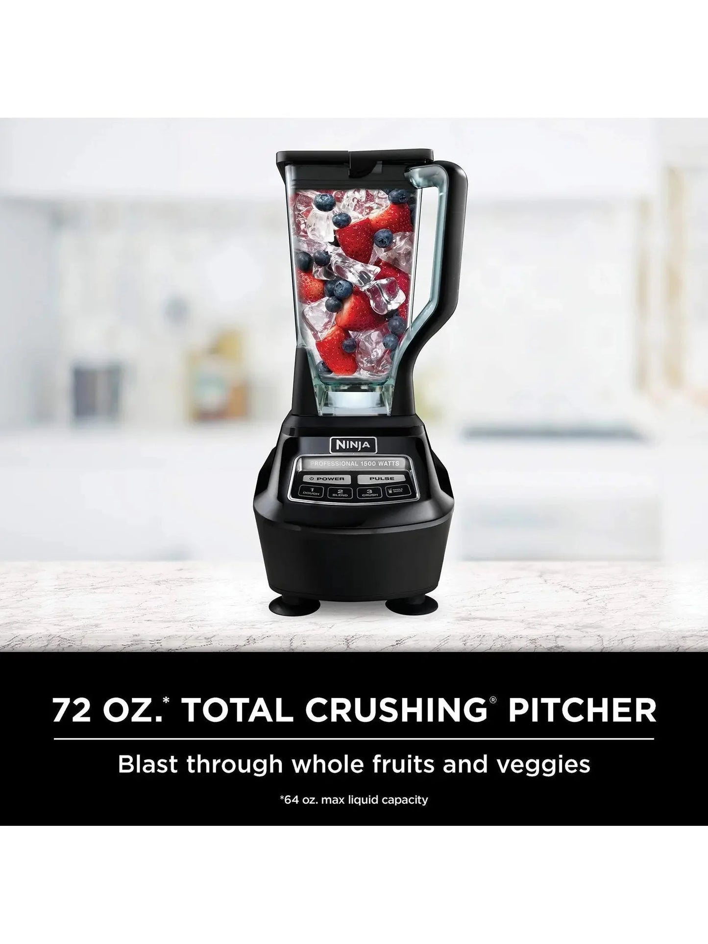 Ninja BL770 Mega Kitchen System, 1500W, 4 Functions for Smoothies, Processing, Dough, Drinks & More, with 72 oz.* Blender Pitcher, 64 oz. Processor Bowl, (2) 16 oz. To Go Cups & (2) Lids, Black