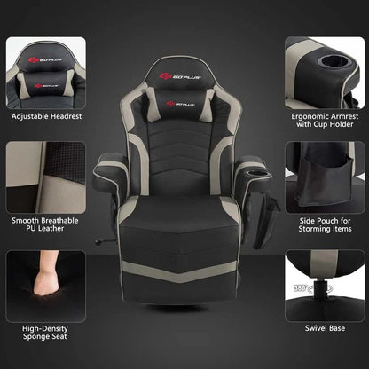 Pu Leather Massage Gaming Chair Ergonomic High Back Racing Style Gaming Recliner With Adjustable Backrest Amp Footrest Cup Holder Side Pouch - Comfortable And Ergonomic Design