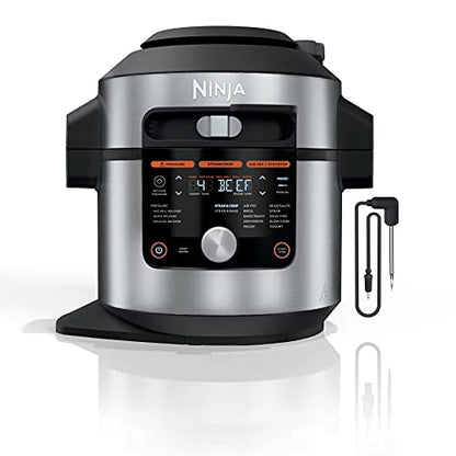 Ninja OL701 Foodi 14 in 1 SMART XL 8 Qt. Pressure Cooker Steam Fryer with SmartLid & Thermometer Auto Steam Release, that Air Fries, Proofs & More, 3 Layer Capacity, 5 Qt. Crisp Basket, Silver/Black