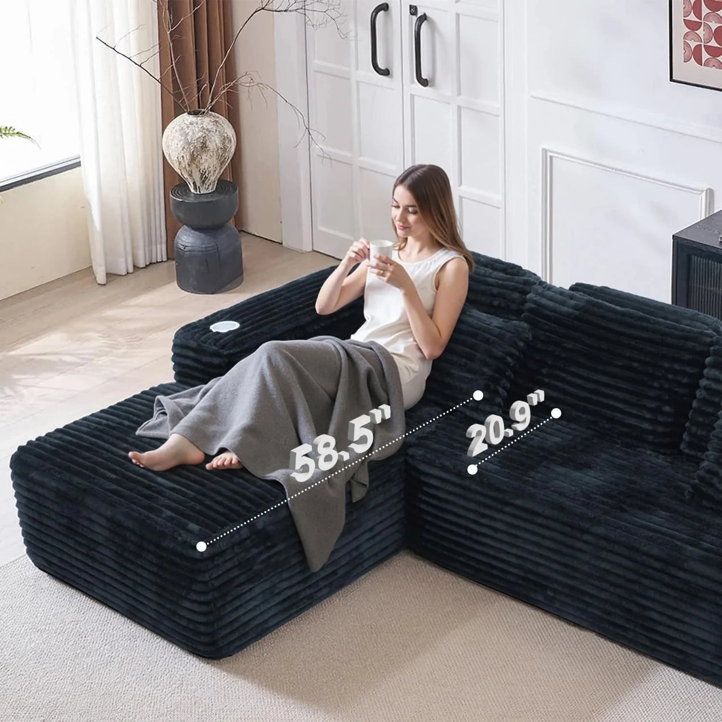 Cloud Sectional Couch with L-Shape Chaise, Modern Modular Sofa with Deep Seat, Built-in Cup Holder & Storage Pocket for Living Room Bedroom, No Assembly Required (Dark Gray, Left Sitting Chaise)