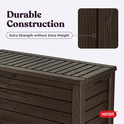 KETER Westwood 150 Gallon Deck Box and Bench Seat, Brown