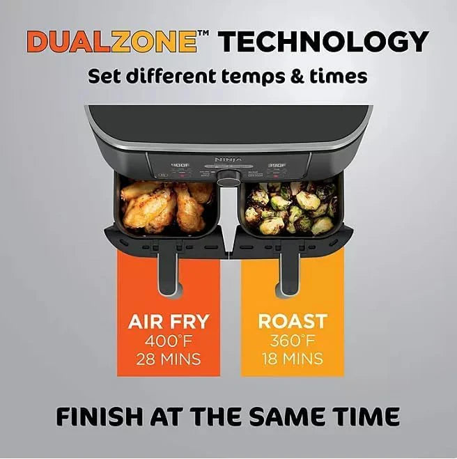 Ninja Foodi AD150, 8 Quart, 6 in 1 DualZone Air Fryer, 2 Basket, Smart Finish & Match Cook, Air Fry, Roast, Bake, Reheat, Dehydrate, Dishwasher Safe, Family Size, Black : Home & Kitchen