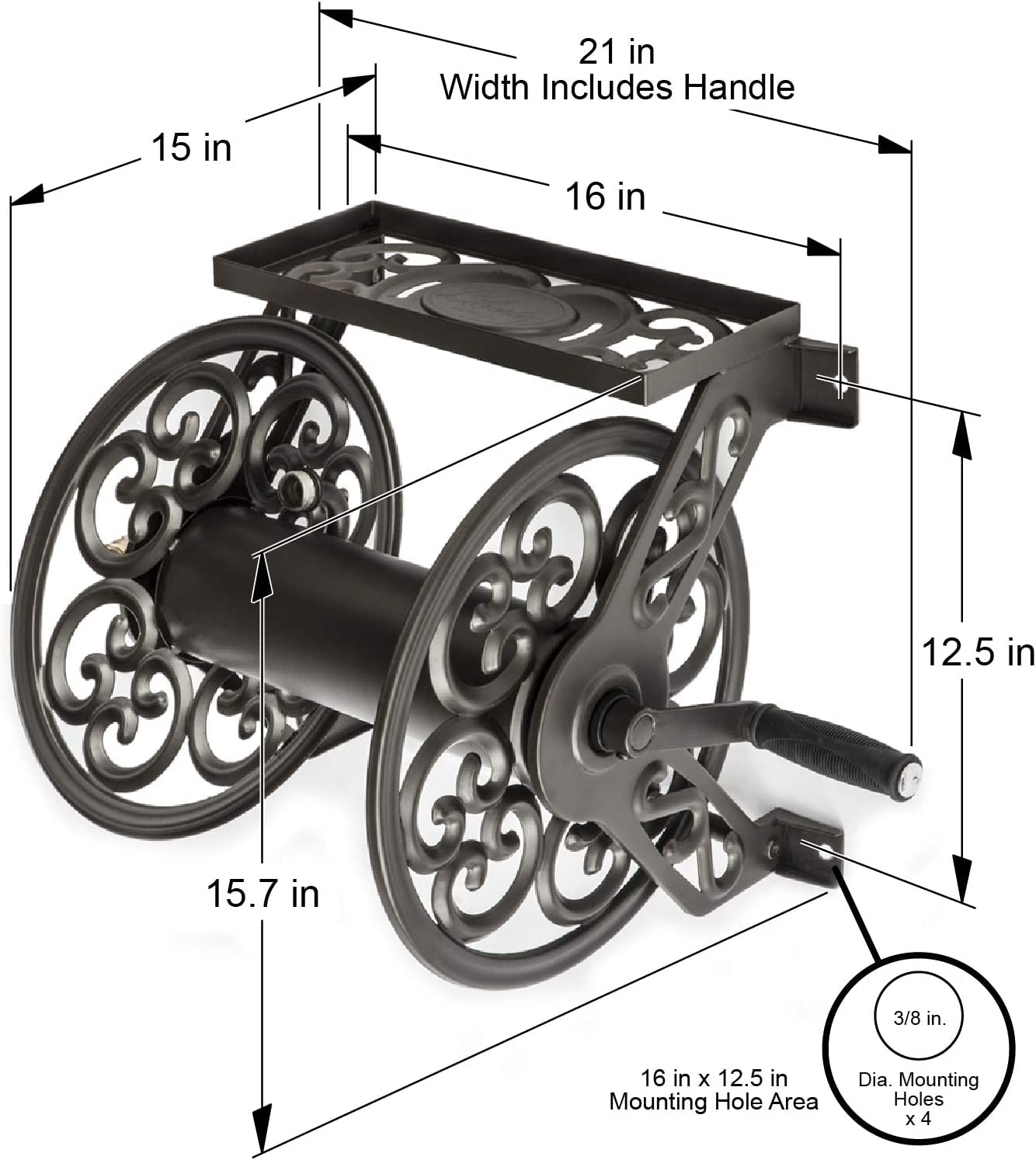 LIBERTY GARDEN 708 Steel Decorative Wall-Mount Hose Reel - Bronze