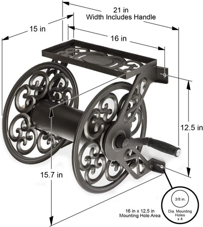 LIBERTY GARDEN 708 Steel Decorative Wall-Mount Hose Reel - Bronze