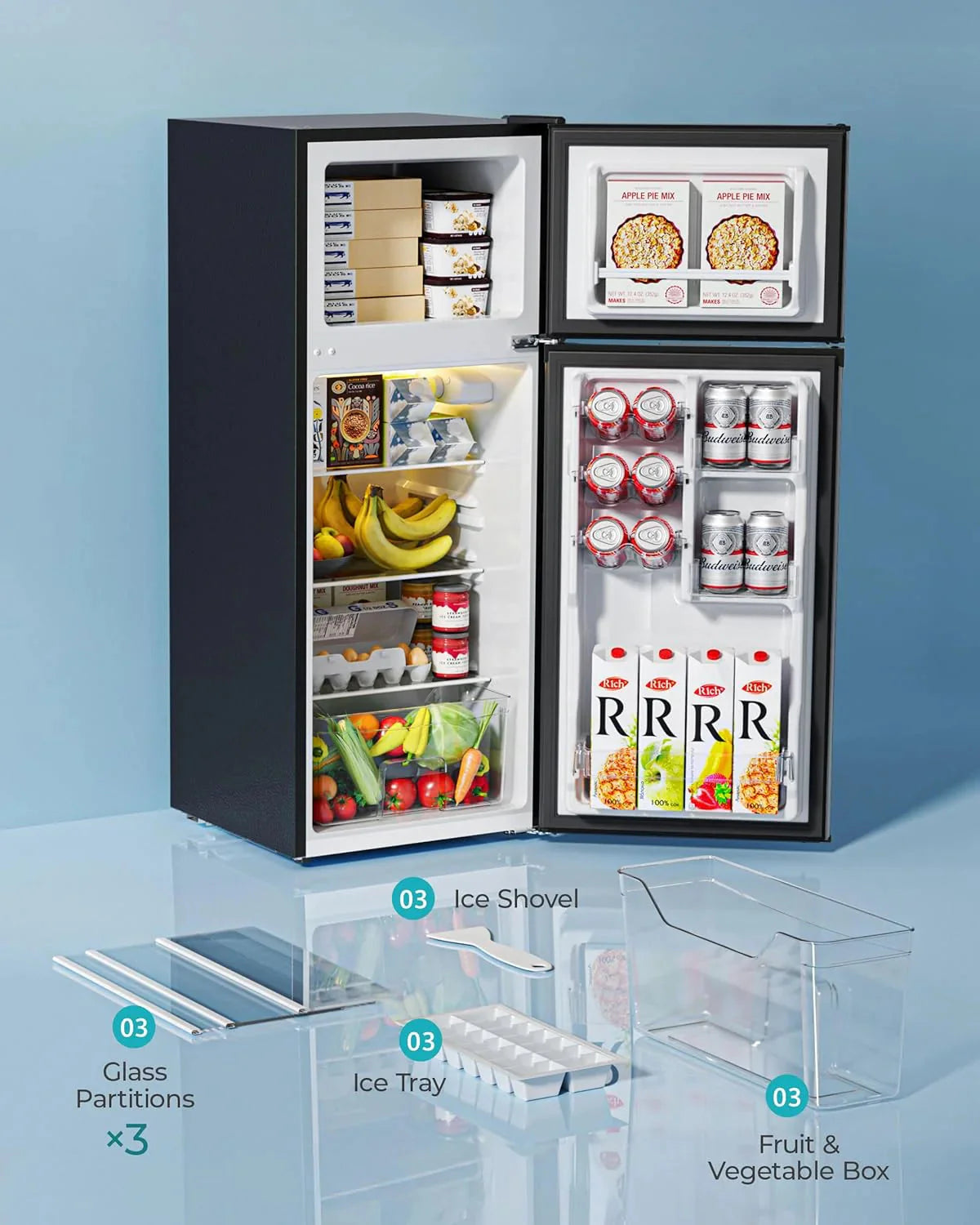 EUHOMY 3.2 Cu.Ft Mini Fridge with Freezer 2-Door Compact Refrigerator for Bedroom, Dorm, Office or Apartment, Silver