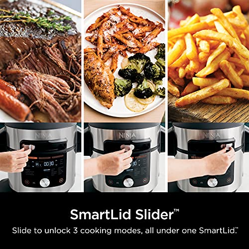 Ninja OL701 Foodi 14 in 1 SMART XL 8 Qt. Pressure Cooker Steam Fryer with SmartLid & Thermometer Auto Steam Release, that Air Fries, Proofs & More, 3 Layer Capacity, 5 Qt. Crisp Basket, Silver/Black