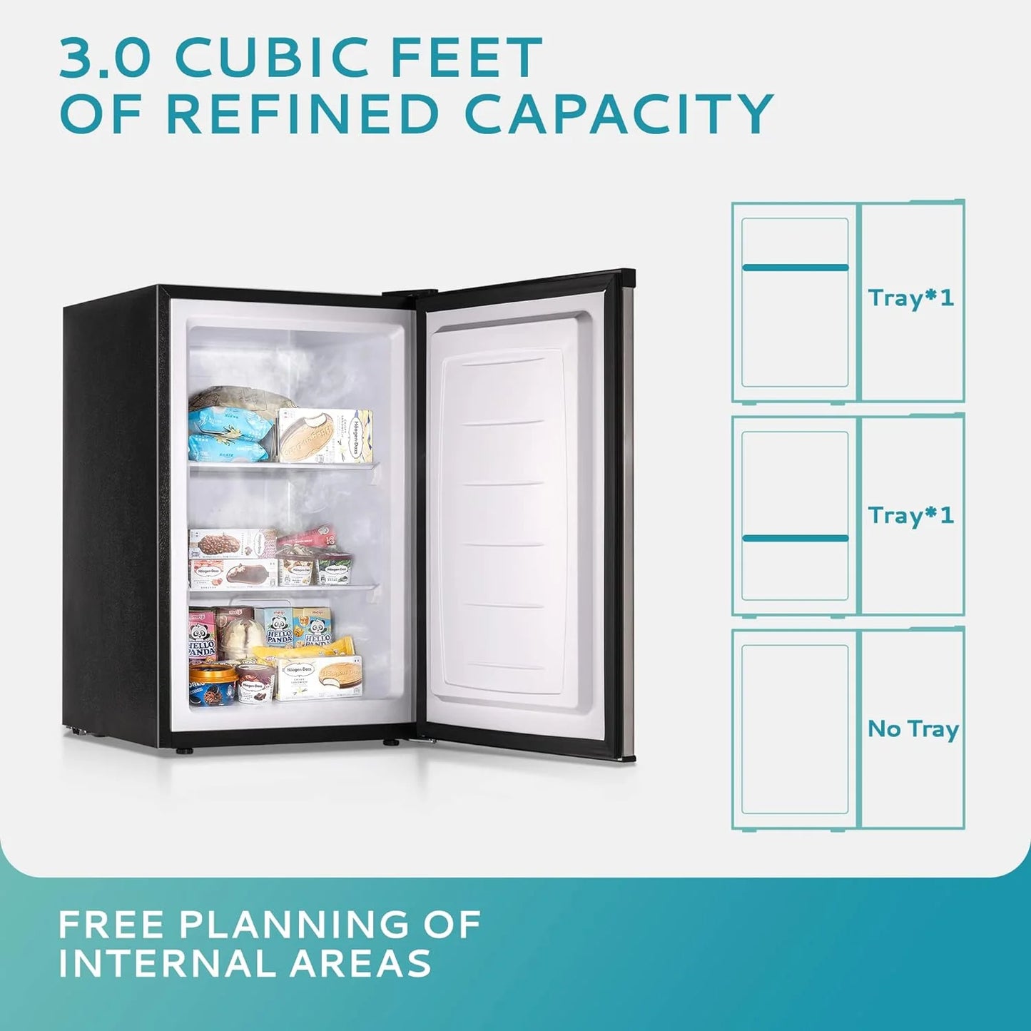 Upright freezer, 3.0 Cubic Feet, Single Door Compact Mini Freezer with Reversible Stainless Steel Door, Small freezer for Home/Dorms/Apartment/Office (Silver)